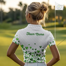 Load image into Gallery viewer, Custom Green shamrock pattern White Golf Polo shirts for Women, St Patrick's day ladies golf shirts NQS11610