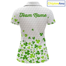 Load image into Gallery viewer, Custom Green shamrock pattern White Golf Polo shirts for Women, St Patrick's day ladies golf shirts NQS11610