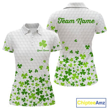 Load image into Gallery viewer, Custom Green shamrock pattern White Golf Polo shirts for Women, St Patrick's day ladies golf shirts NQS11610