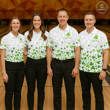 Load image into Gallery viewer, Custom Green shamrock pattern White Camo Bowling shirts for Women St Patrick's day team bowling shirt NQS11611