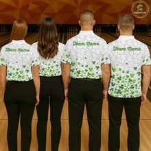 Load image into Gallery viewer, Custom Green shamrock pattern White Camo Bowling shirts for Women St Patrick's day team bowling shirt NQS11611