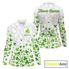 Load image into Gallery viewer, Custom Green shamrock pattern White Camo Bowling shirts for Women St Patrick's day team bowling shirt NQS11611