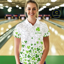 Load image into Gallery viewer, Custom Green shamrock pattern White Camo Bowling shirts for Women St Patrick's day team bowling shirt NQS11611