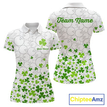 Load image into Gallery viewer, Custom Green shamrock pattern White Camo Bowling shirts for Women St Patrick's day team bowling shirt NQS11611
