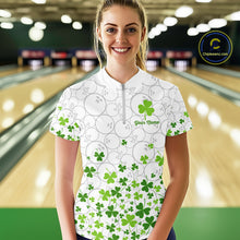 Load image into Gallery viewer, Custom Green shamrock pattern White Camo Bowling shirts for Women St Patrick's day team bowling shirt NQS11611