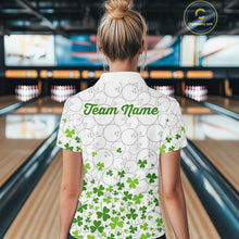 Load image into Gallery viewer, Custom Green shamrock pattern White Camo Bowling shirts for Women St Patrick's day team bowling shirt NQS11611
