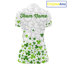 Load image into Gallery viewer, Custom Green shamrock pattern White Camo Bowling shirts for Women St Patrick's day team bowling shirt NQS11611
