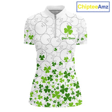 Load image into Gallery viewer, Custom Green shamrock pattern White Camo Bowling shirts for Women St Patrick's day team bowling shirt NQS11611