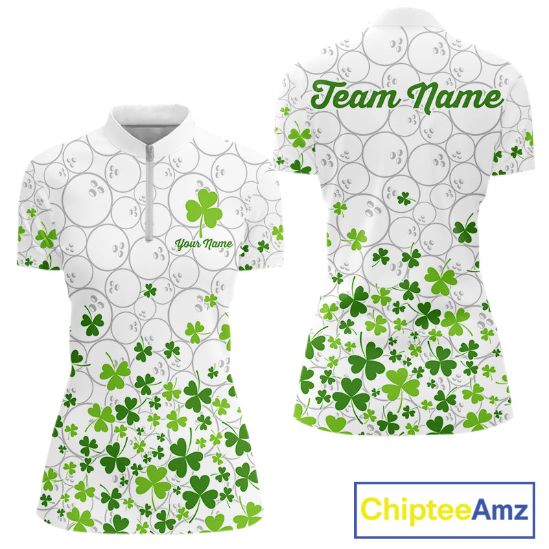 Custom Green shamrock pattern matching bowling shirt for couples custom St. Patrick's day team jersey NQS11611