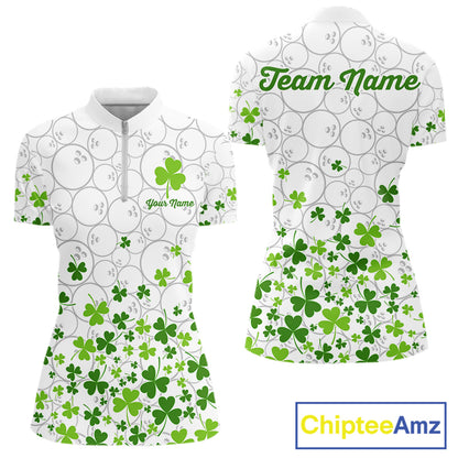 Custom Green shamrock pattern matching bowling shirt for couples custom St. Patrick's day team jersey NQS11611
