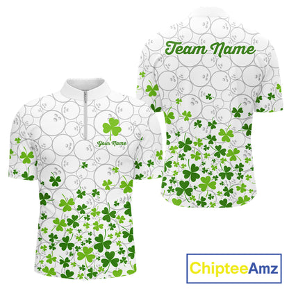 Custom Green shamrock pattern matching bowling shirt for couples custom St. Patrick's day team jersey NQS11611