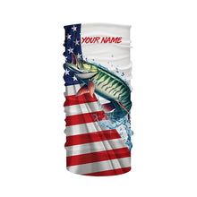 Load image into Gallery viewer, American flag patriotic Musky fishing Custom Name UV Protection long sleeve Fishing Shirts for men NQS5416