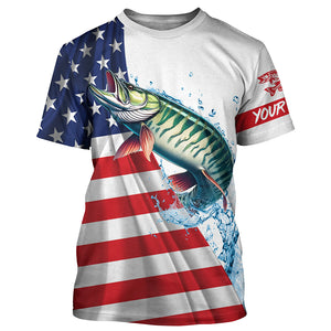 American flag patriotic Musky fishing Custom Name UV Protection long sleeve Fishing Shirts for men NQS5416