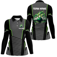 Load image into Gallery viewer, Green flame Bowling Polo, 1/4 Zip Shirt for Women Custom Black Bowling Team Jerseys gift for bowlers NQS7590