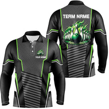 Load image into Gallery viewer, Green flame Bowling Polo, 1/4 Zip Shirt for Men Custom Black Bowling Team Jerseys gift for bowlers NQS7590