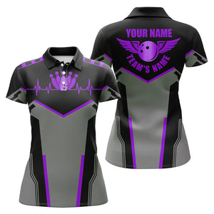 Bowling shirts for women custom name and team name Bowling Ball and Pins, team bowling shirts | Purple NQS7768