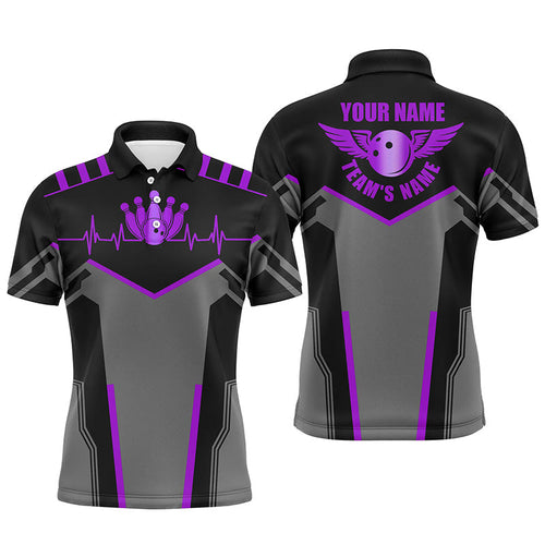 Bowling shirts for men custom name and team name Bowling Ball and Pins, team bowling shirts | Purple NQS7768