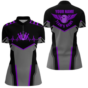 Bowling shirts for women custom name and team name Bowling Ball and Pins, team bowling shirts | Purple NQS7768