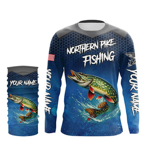 Blue camo Northern Pike fishing Custom performance long sleeve team Pike fishing tournament shirts NQS7772