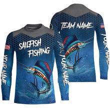 Load image into Gallery viewer, Blue camo Sailfish fishing Custom performance long sleeve team Sailfish fishing tournament shirts NQS7773