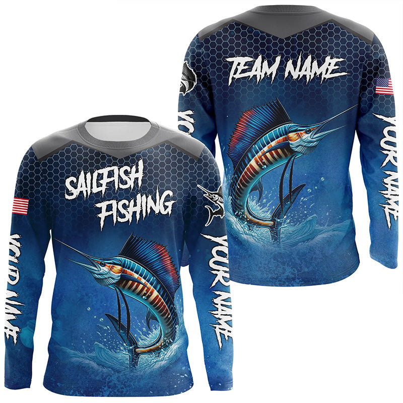 Blue camo Sailfish fishing Custom performance long sleeve team Sailfish fishing tournament shirts NQS7773