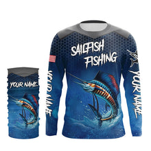 Load image into Gallery viewer, Blue camo Sailfish fishing Custom performance long sleeve team Sailfish fishing tournament shirts NQS7773