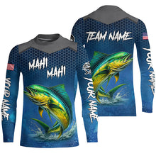 Load image into Gallery viewer, Blue camo Mahi mahi fishing Custom performance long sleeve team Dorado fishing tournament shirts NQS7774