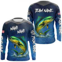 Load image into Gallery viewer, Blue camo Mahi mahi fishing Custom performance long sleeve team Dorado fishing tournament shirts NQS7774