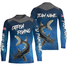 Load image into Gallery viewer, Blue camo Catfish fishing Custom performance long sleeve team Catfish fishing tournament shirts NQS7775