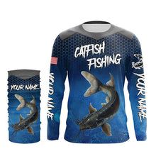 Load image into Gallery viewer, Blue camo Catfish fishing Custom performance long sleeve team Catfish fishing tournament shirts NQS7775