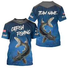 Load image into Gallery viewer, Blue camo Catfish fishing Custom performance long sleeve team Catfish fishing tournament shirts NQS7775