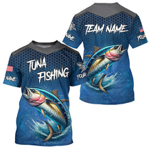 Load image into Gallery viewer, Blue camo Tuna fishing Custom performance long sleeve team Tuna fishing tournament shirts NQS7776