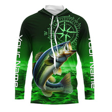 Load image into Gallery viewer, Personalized Bass Green Long Sleeve Performance Fishing Shirts, Bass compass tournament Shirts NQS5881