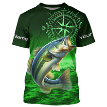 Load image into Gallery viewer, Personalized Bass Green Long Sleeve Performance Fishing Shirts, Bass compass tournament Shirts NQS5881