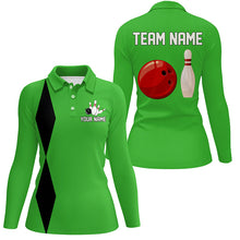 Load image into Gallery viewer, Personalized Retro Women Bowling Polo, Quarter Zip Shirts custom vintage bowling team jersey | Green NQS8002