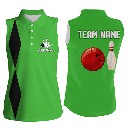 Personalized Retro Bowling sleeveless polo shirt For women custom vintage bowling team jersey | Green NQS8002