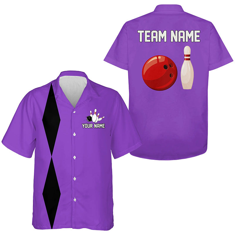 Personalized Retro Bowling hawaiian shirts Custom vintage Team button up shirts | Purple NQS8003