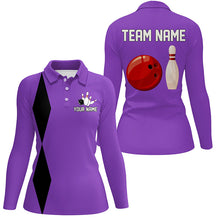 Load image into Gallery viewer, Personalized Retro Women Bowling Polo, Quarter Zip Shirts custom vintage bowling team jersey | Purple NQS8003