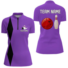 Load image into Gallery viewer, Personalized Retro Women Bowling Polo, Quarter Zip Shirts custom vintage bowling team jersey | Purple NQS8003