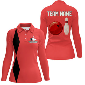 Personalized Retro Women Bowling Polo, Quarter Zip Shirts custom vintage bowling team jersey | Red NQS8004