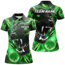 Load image into Gallery viewer, Green Flame Panther Bowling Polo, Quarter Zip Shirts For Women Custom Bowling Team League Jerseys NQS8653