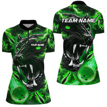 Load image into Gallery viewer, Green Flame Panther Bowling Polo, Quarter Zip Shirts For Women Custom Bowling Team League Jerseys NQS8653