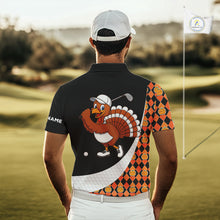 Load image into Gallery viewer, Golf Turkey Thanksgiving Mens Polo Shirt Orange Pumpkin argyle pattern Custom Golf outfit For Men NQS10839