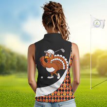 Load image into Gallery viewer, Golf Turkey Thanksgiving Sleeveless Polo Shirt Orange Pumpkin argyle pattern Custom Golf outfit NQS10839