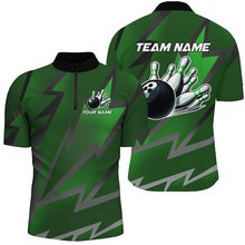 Load image into Gallery viewer, Green Lightning Thunder Storm Team bowling shirts for Men custom bowling Polo, Quarter zip jerseys NQS9140