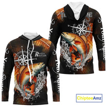 Load image into Gallery viewer, Personalized Black and Red Redfish fishing scales compass Performance long sleeve Fishing Team Shirts NQS11217