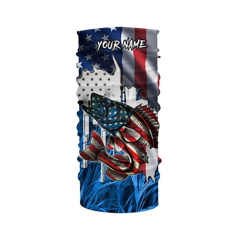 American flag patriot Walleye blue camo fishing, custom mens long sleeve sun protection fishing shirts NQS4709