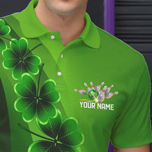 Load image into Gallery viewer, Green shamrock Lucky Bowling Polo, 1/4 Zip Shirt for Men Custom St Patrick Day Bowling Team Jerseys NQS9486