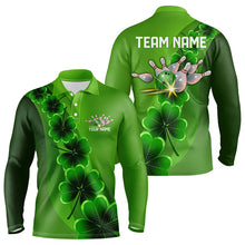 Load image into Gallery viewer, Green shamrock Lucky Bowling Polo, 1/4 Zip Shirt for Men Custom St Patrick Day Bowling Team Jerseys NQS9486