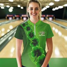 Load image into Gallery viewer, Green shamrock Lucky Bowling Polo, 1/4 Zip Shirt for Women Custom St Patrick Day Bowling Team Jerseys NQS9486